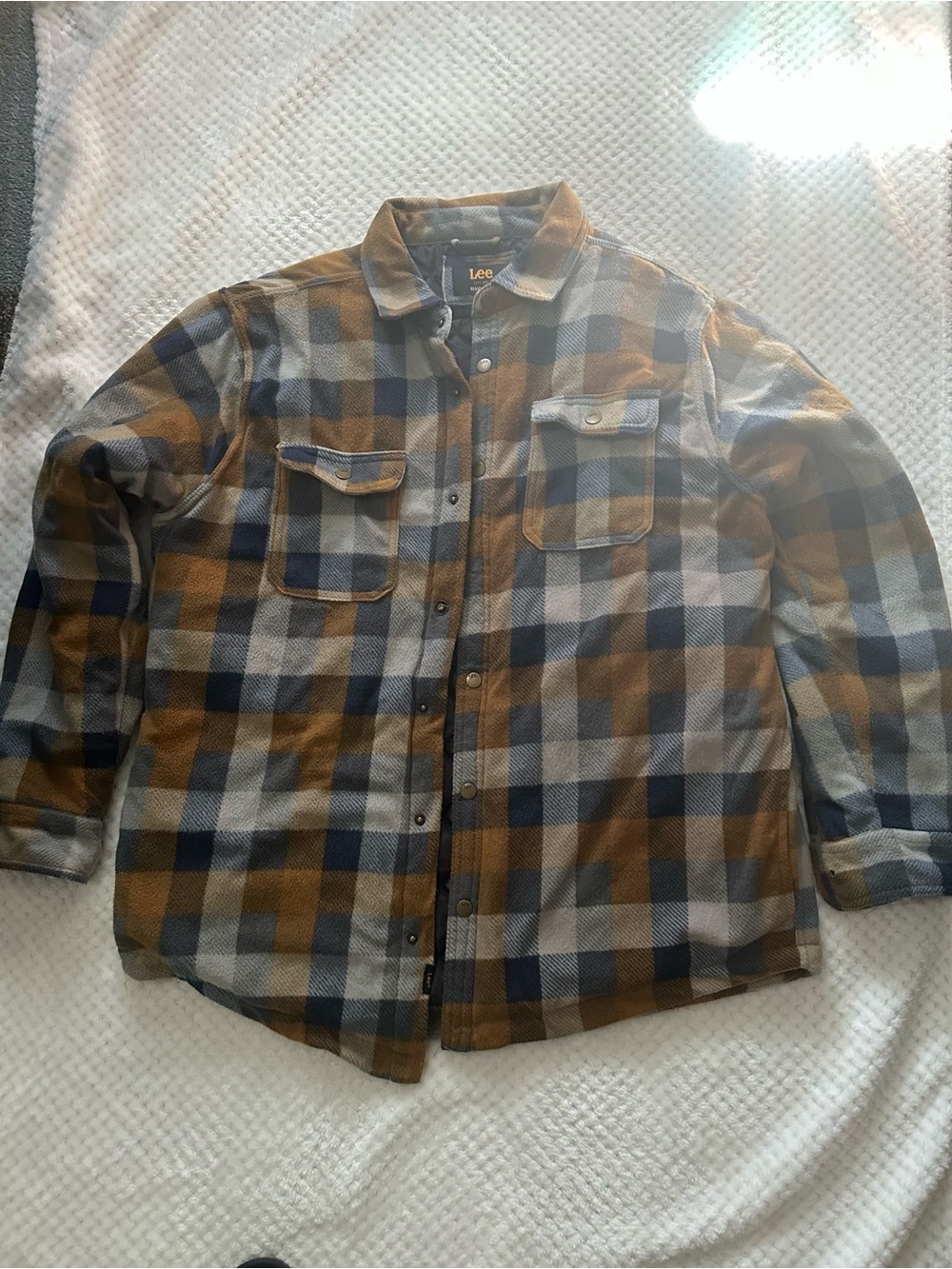 Lee Men's Checked Shirt Jacket in Brown and Blue